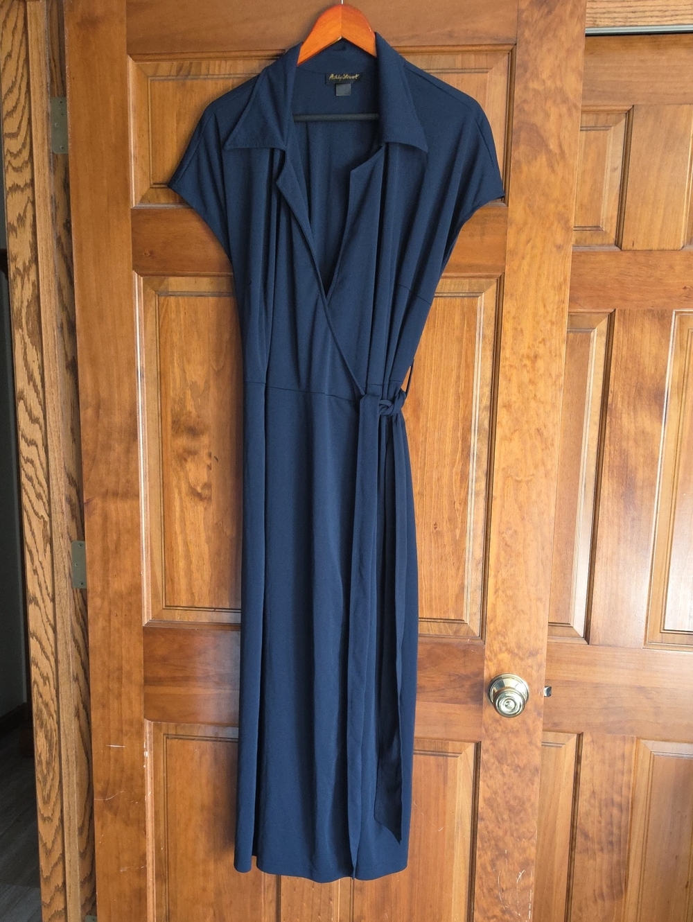 Ashley Stewart Navy Wrap Midi Dress with Self-Tie Waist